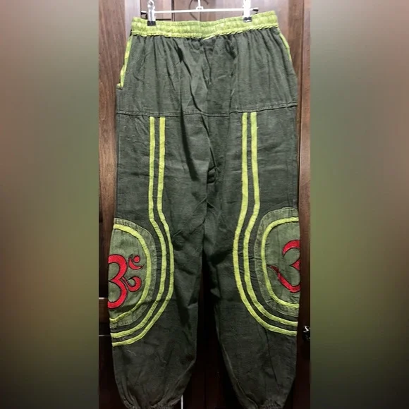 100% Cotton Boho Green Namaste Pants - Picture 9 of 11